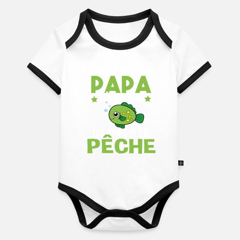 Papa Pêche Pêcheur Bébé Nourrisson Naissance Body Bébé bio contrasté manches courtes
