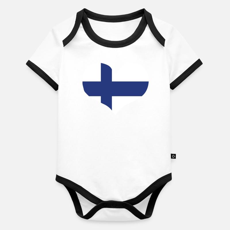 Drapeau du cœur de la Finlande Body Bébé bio contrasté manches courtes