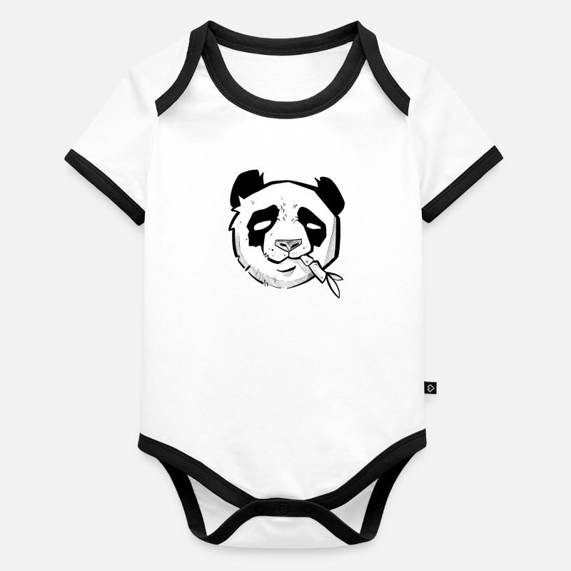 Cute panda head sketchy style and dotwork Organic Baby Contrasting Bodysuit