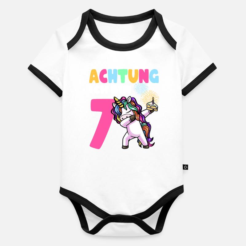 Siebter Geburtstag Mädchen 7 Jahre Baby Bio-Kurzarm-Kontrastbody