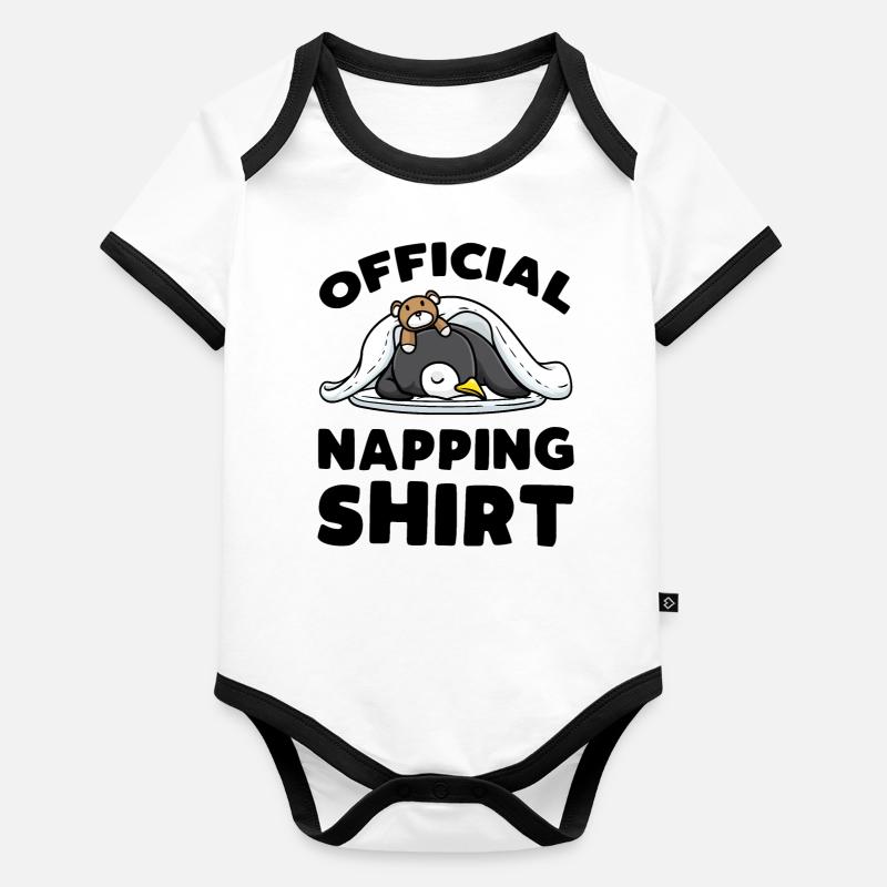 Offizielles Nickerchen-shirt Schlafender Pinguin Baby Bio-Kurzarm-Kontrastbody