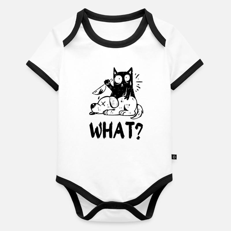 Quoi? Chat noir meurtrier avec couteau Body Bébé bio contrasté manches courtes