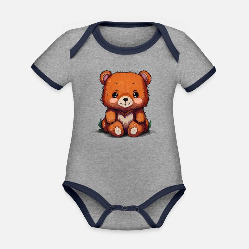 Petite Ourse - Body Bébé bio contrasté manches courtes - gris chiné/bleu marine