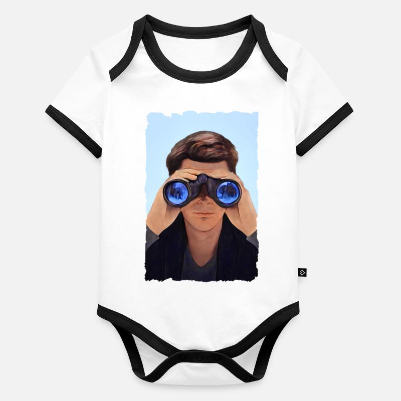 Mann hinter dem Fernglas Baby Bio-Kurzarm-Kontrastbody