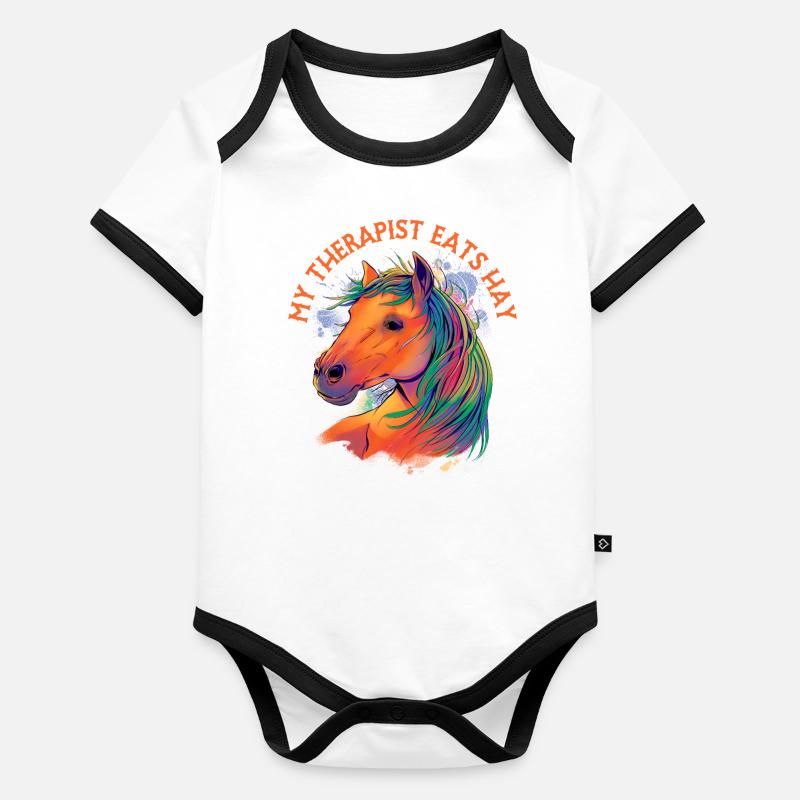 My Therapist Eats Hay Horse Riding Quote Organic Baby Contrasting Bodysuit