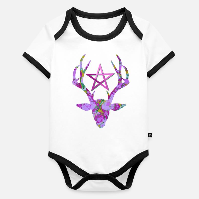Tête de cerf avec pentagramme E 230 Body Bébé bio contrasté manches courtes
