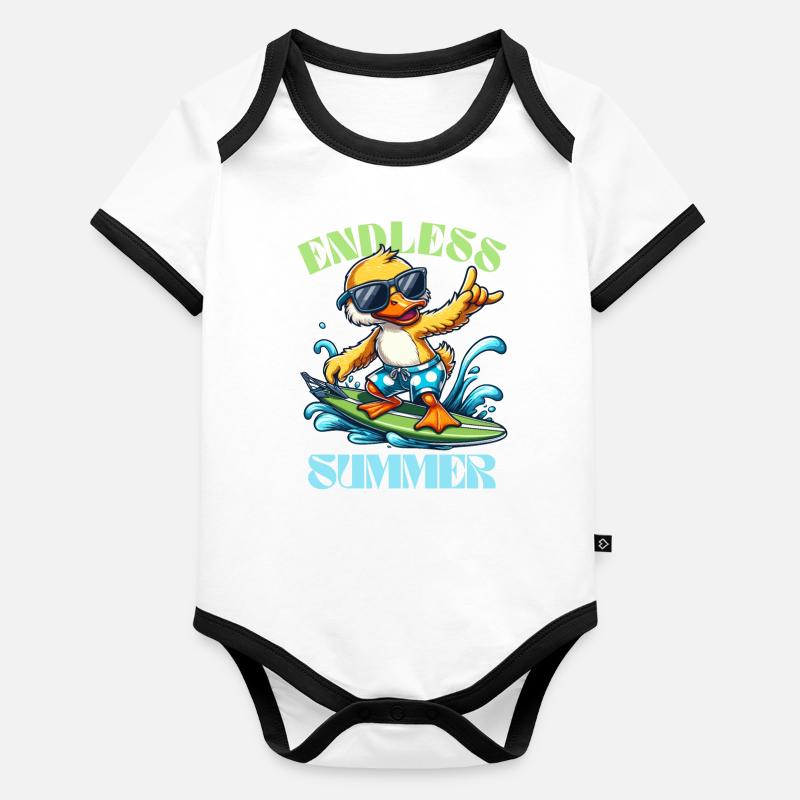 Été Surf Canard Vacances Mer Vague Plage Cool Body Bébé bio contrasté manches courtes