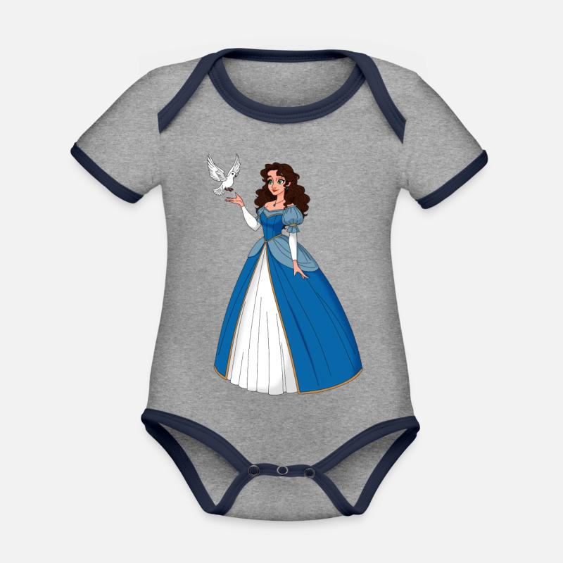 Valena - Body Bébé bio contrasté manches courtes - gris chiné/bleu marine