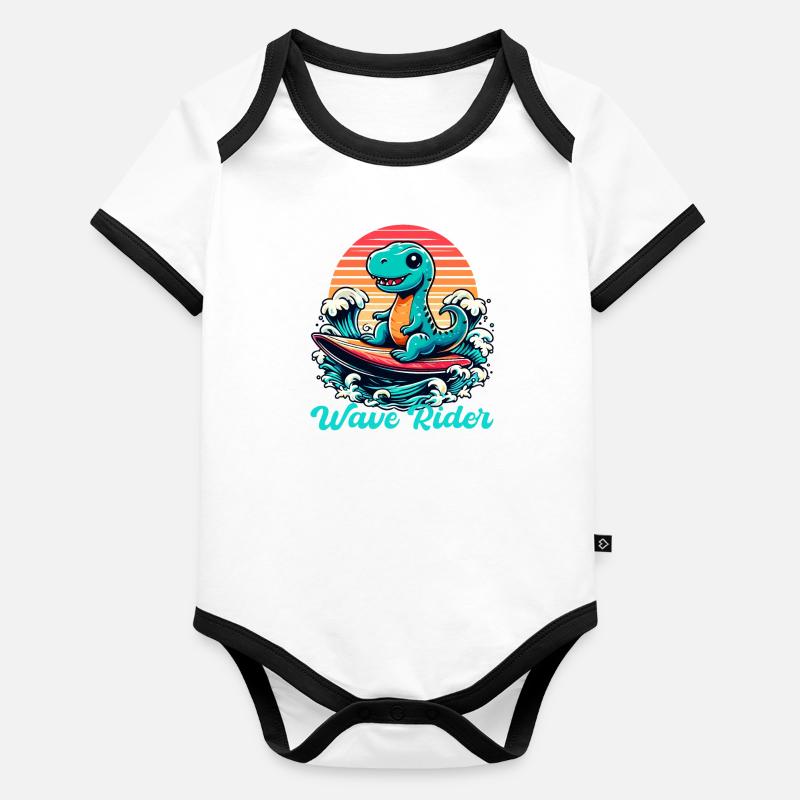 Mignon T-Rex Surfer Surfer Cadeau de surf Body Bébé bio contrasté manches courtes