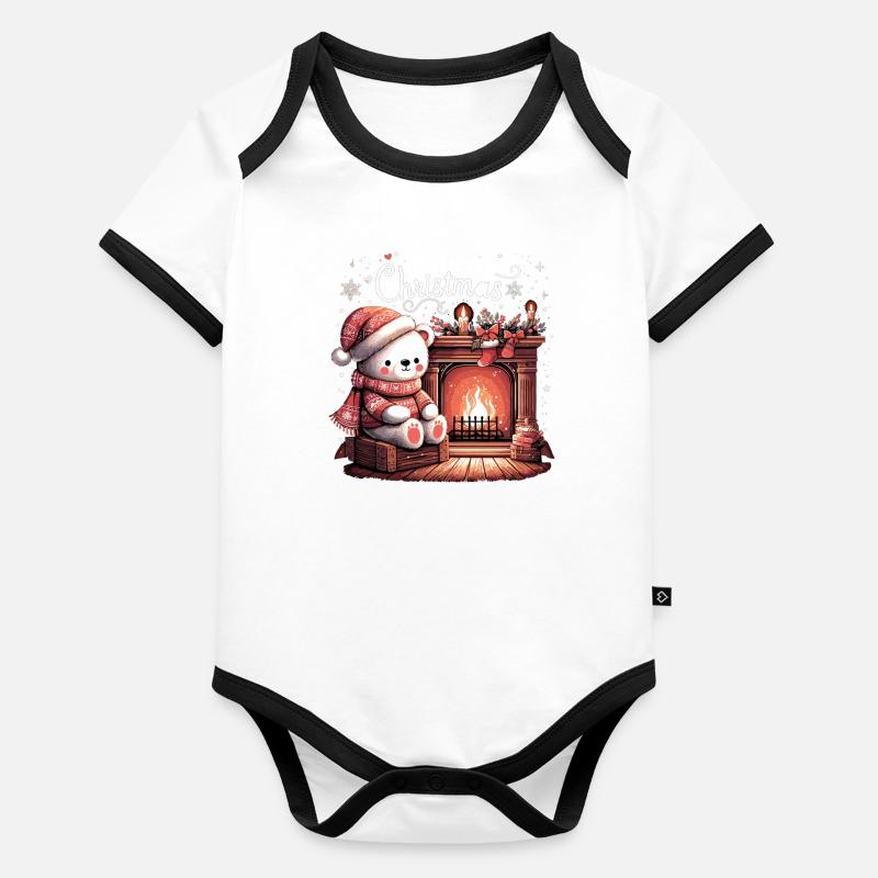 Eisbär Bär Weihnachten Kamin Geschenk Baby Bio-Kurzarm-Kontrastbody