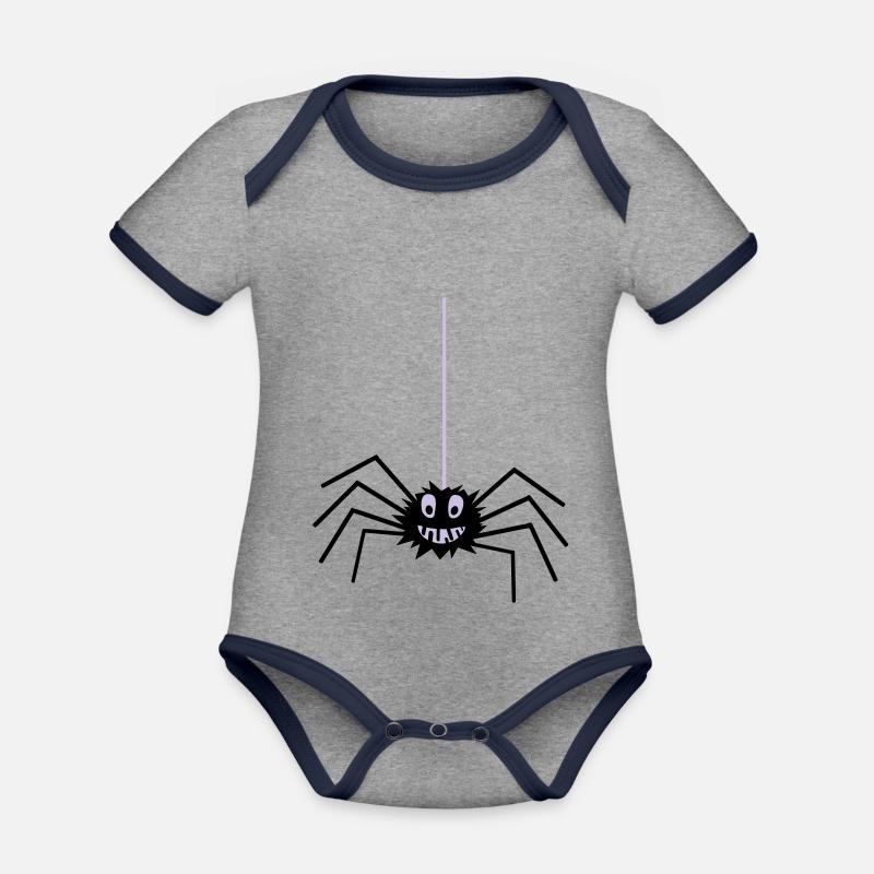 Spider on a string - Organic Baby Contrasting Bodysuit - heather grey/navy