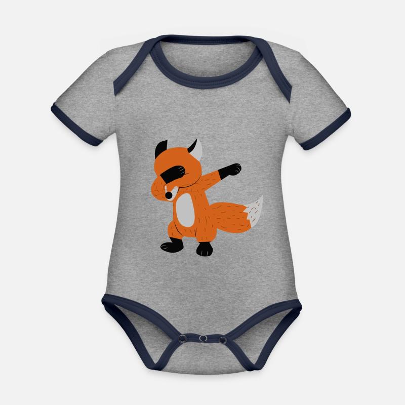 Dabbing Fox Fox Dab - Body Bébé bio contrasté manches courtes - gris chiné/bleu marine