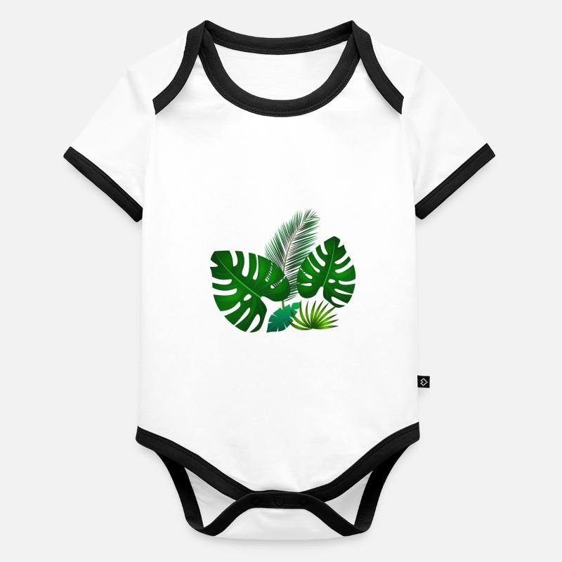 Feuilles tropicales vertes Body Bébé bio contrasté manches courtes