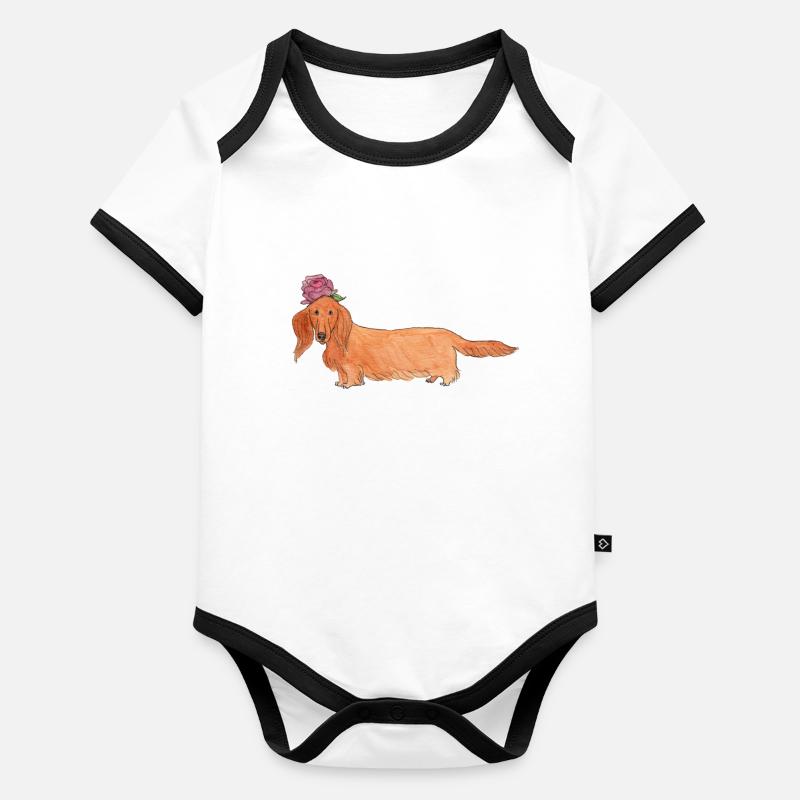Teckel à fleur Body Bébé bio contrasté manches courtes