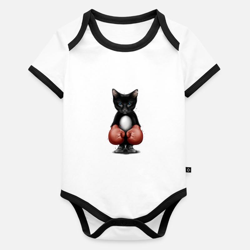 Petit chat avec d'adorables gants de boxe Body Bébé bio contrasté manches courtes