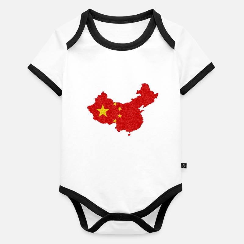Drapeau de la Chine Drapeau chinois Polygone Body Bébé bio contrasté manches courtes
