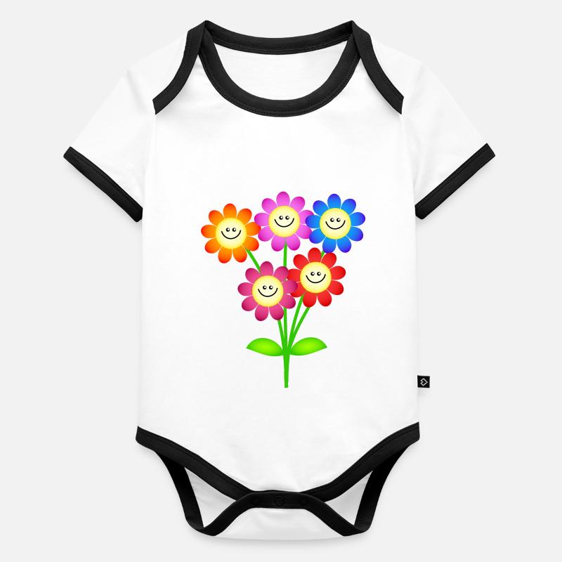 Lächelnde glückliche Gänseblümchen Blume Baby Bio-Kurzarm-Kontrastbody