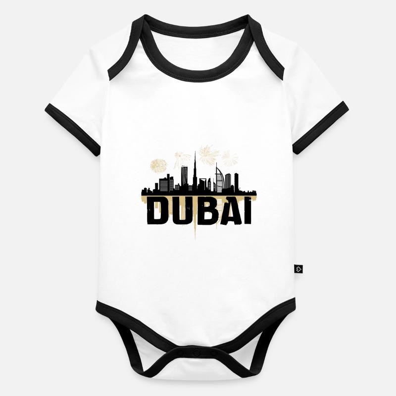 Feu d’artifice Dubai Skyline Khalifa Body Bébé bio contrasté manches courtes