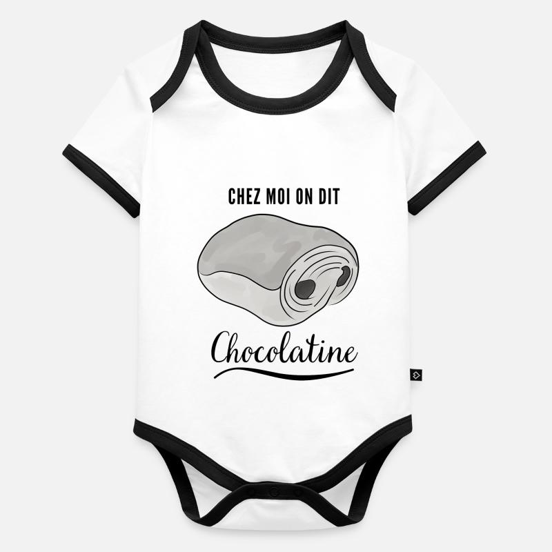 Chez moi on dit chocolatine Body Bébé bio contrasté manches courtes