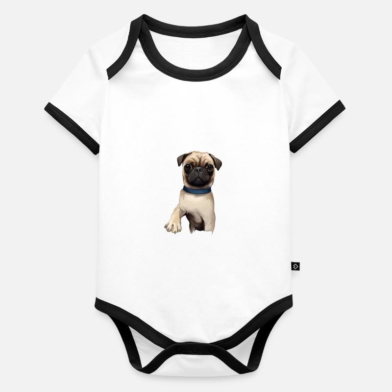 Mops Hund Aquarell Gemälde Illustration Baby Bio-Kurzarm-Kontrastbody