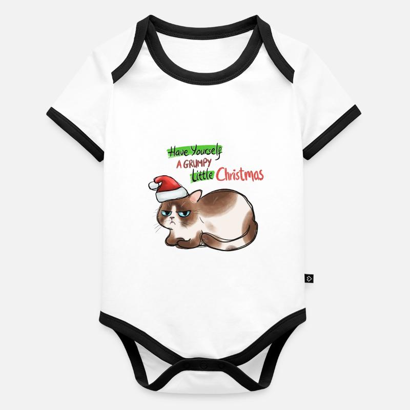 Noël drôle chat arbre de Noël chat moche Body Bébé bio contrasté manches courtes