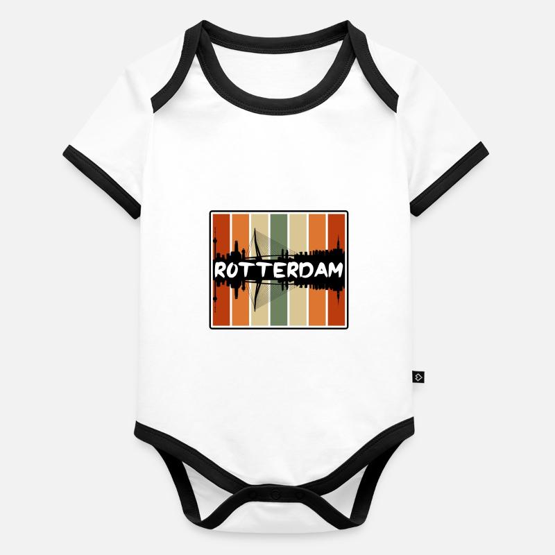 Rotterdam Pays-Bas Skyline Silhouette Voyage So Body Bébé bio contrasté manches courtes