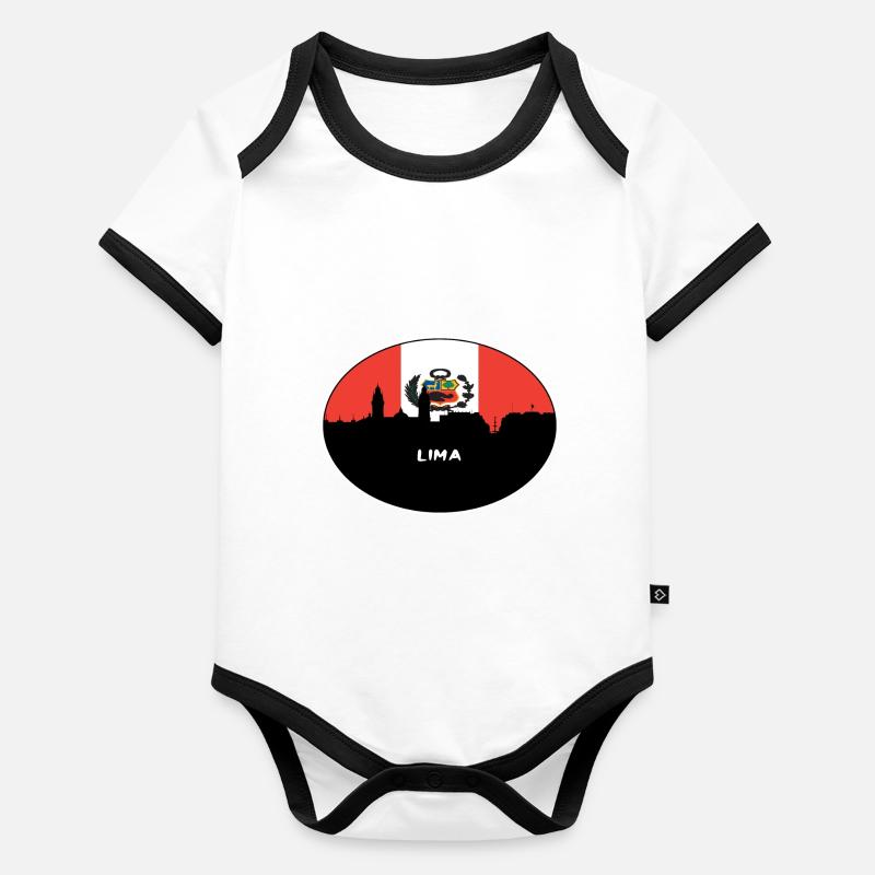 Lima Pérou Drapeau Skyline Voyage Silhouette Body Bébé bio contrasté manches courtes