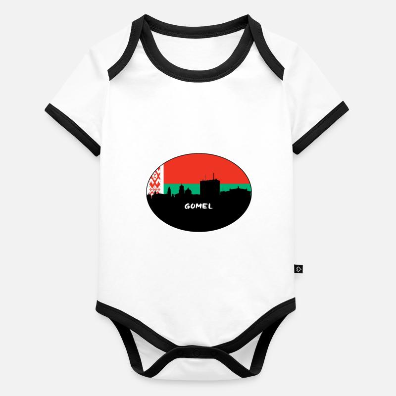 Gomel Biélorussie Drapeau Skyline Voyage Silhouette Body Bébé bio contrasté manches courtes