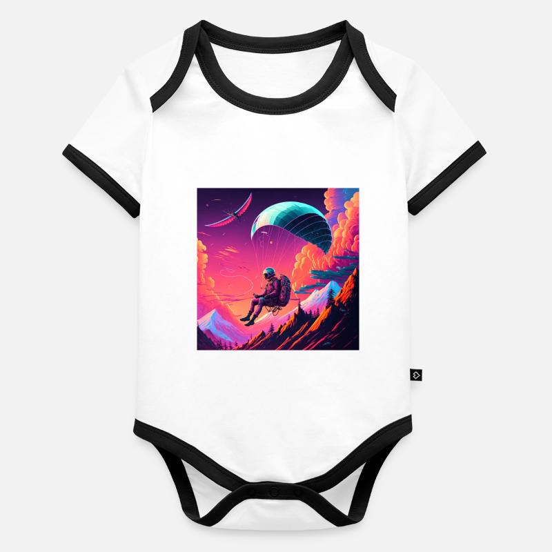 Parapentes en style synthwave Body Bébé bio contrasté manches courtes