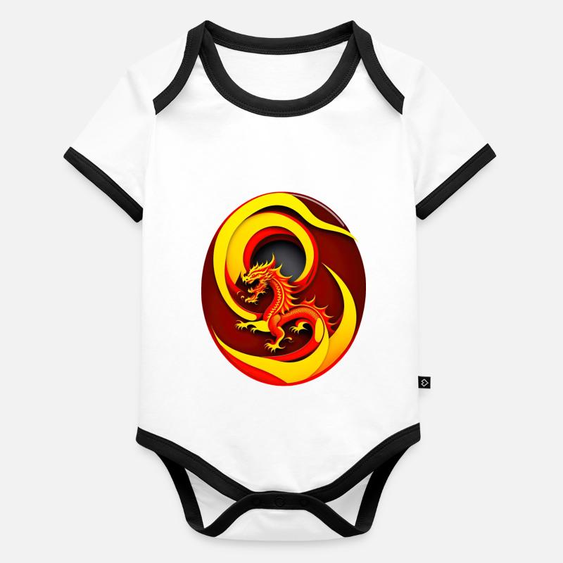 Dragon dans un cercle de feu Body Bébé bio contrasté manches courtes