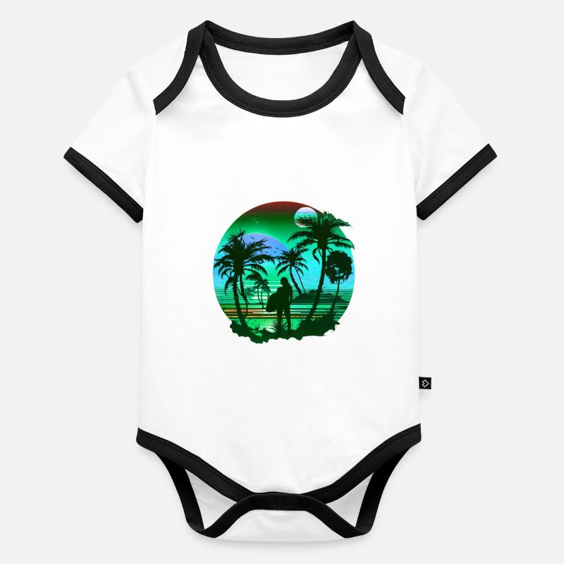 Retro Palms Soleil Vacances Eté Body Bébé bio contrasté manches courtes