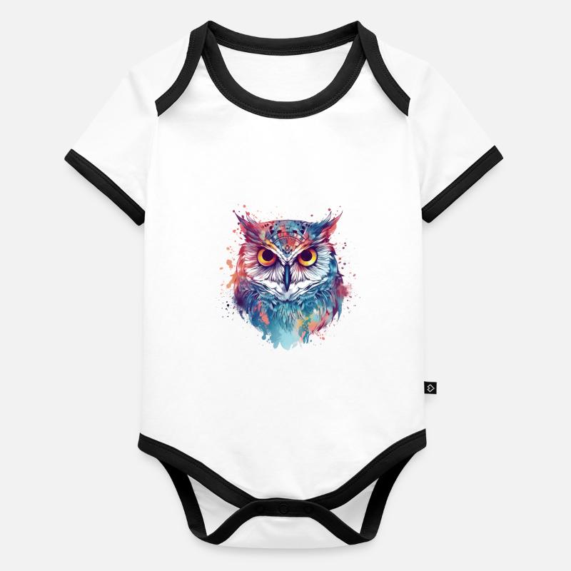 Eagle owl evil eye colorful Organic Baby Contrasting Bodysuit