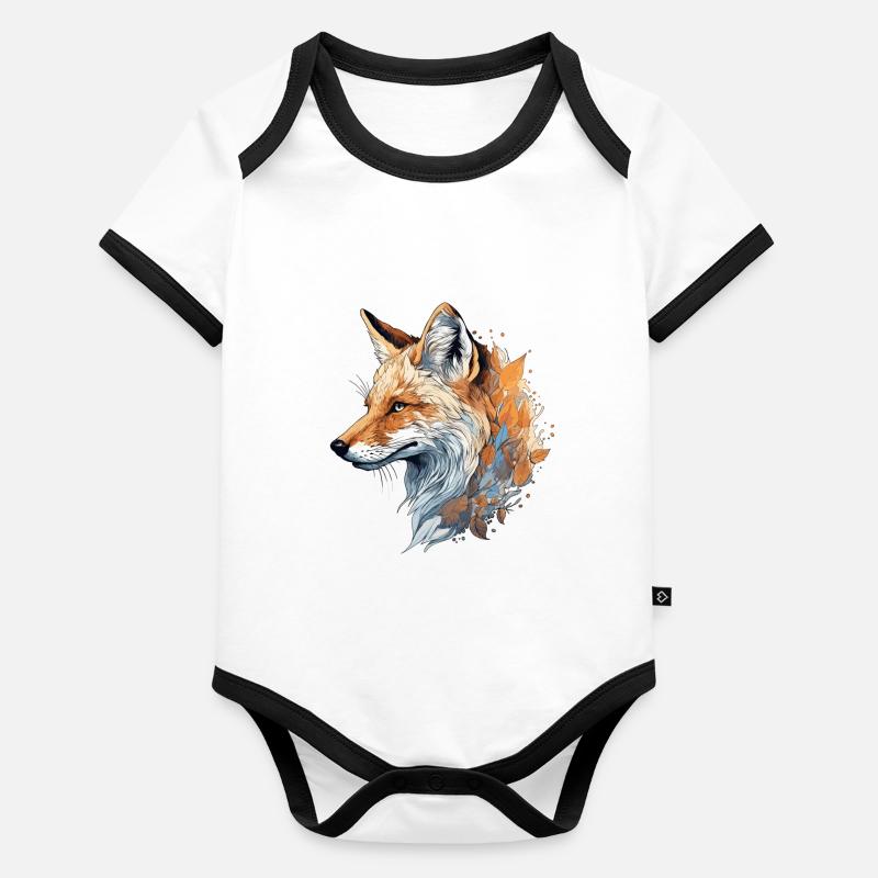 Fox réaliste/abstrait Body Bébé bio contrasté manches courtes