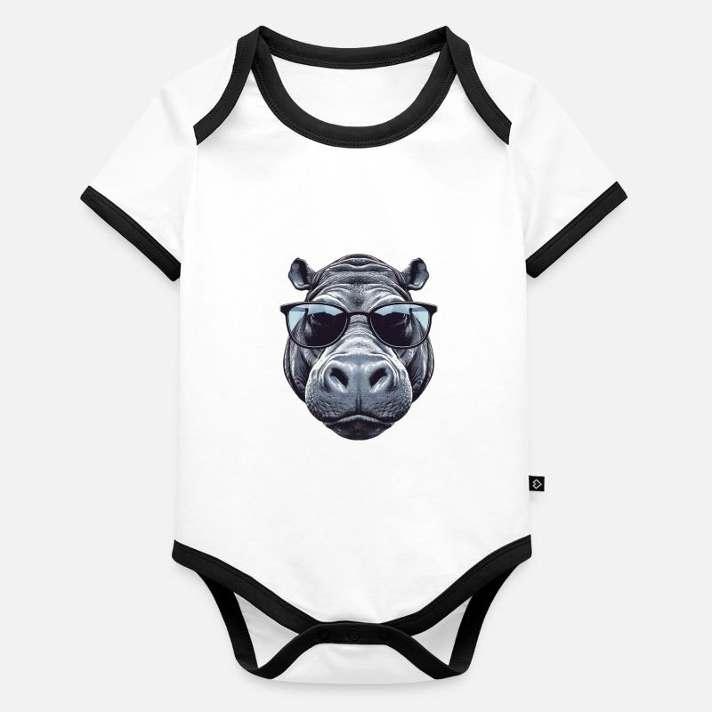Hippopotame avec lunettes de soleil Body Bébé bio contrasté manches courtes