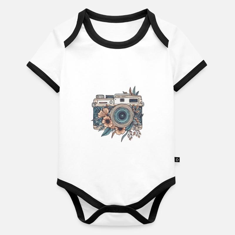 Cool Vintage Retro Camera Boho Style Organic Baby Contrasting Bodysuit