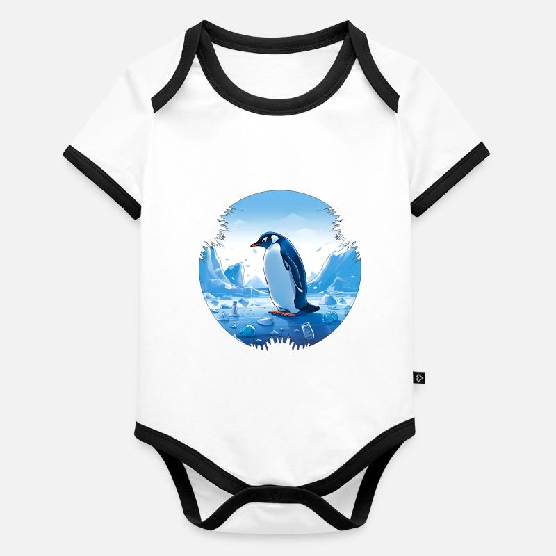 Pingouin au milieu des déchets plastiques Body Bébé bio contrasté manches courtes