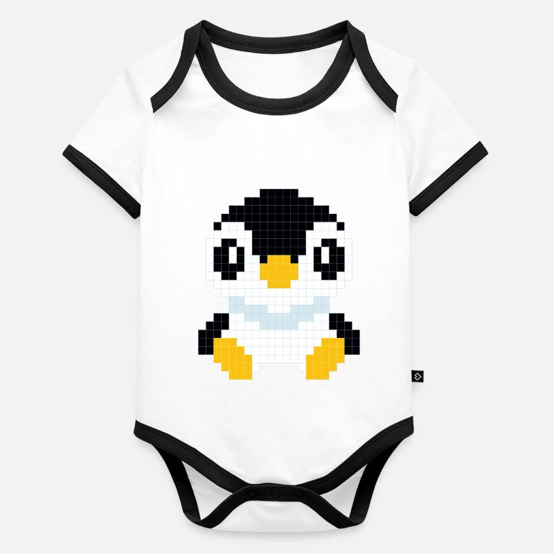 Un pingouin pixé Body Bébé bio contrasté manches courtes
