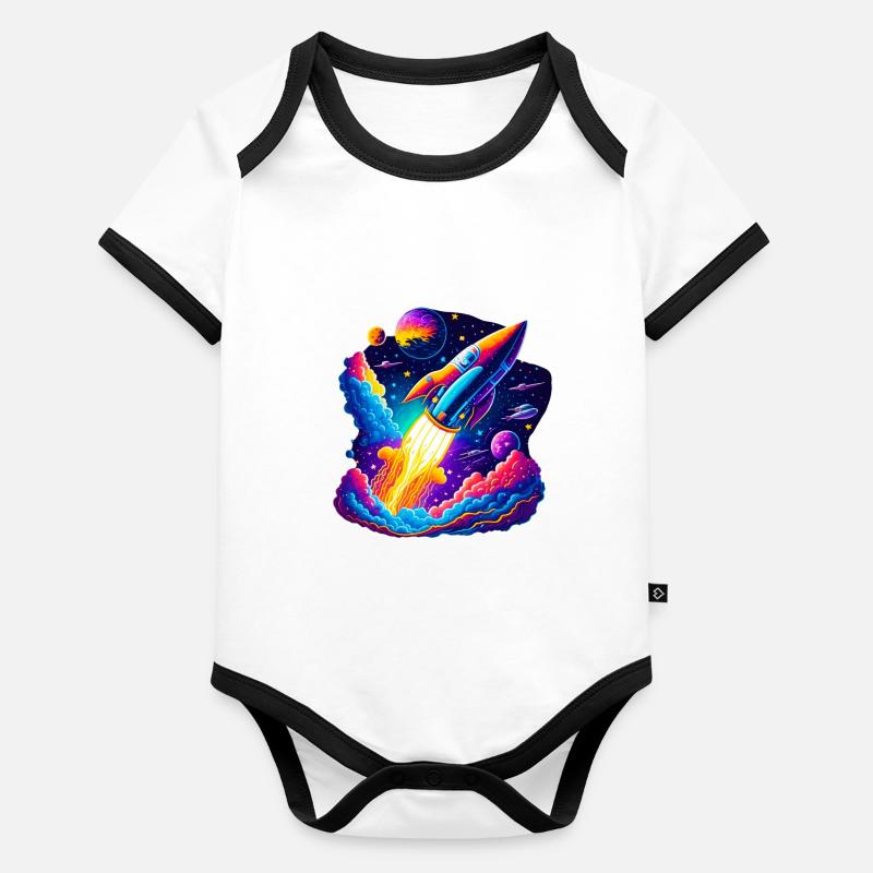 Vue de l’espace / Fusée Body Bébé bio contrasté manches courtes