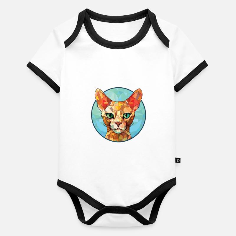 Rote Devon Rex Katze bunte Aquarell-Illustration Baby Bio-Kurzarm-Kontrastbody