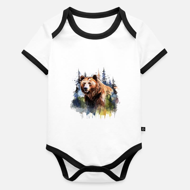 Grizzly bear, ours brun Body Bébé bio contrasté manches courtes