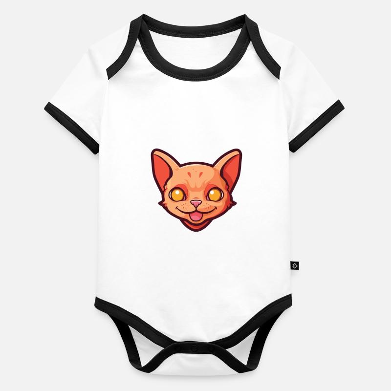 Red Devon Rex Cat Cartoon Watercolor Illustration Organic Baby Contrasting Bodysuit
