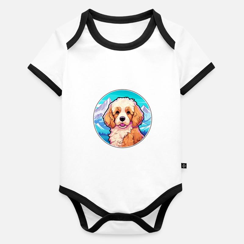 Cavapoo chien race dessin animé Kawaii aquarelle Body Bébé bio contrasté manches courtes