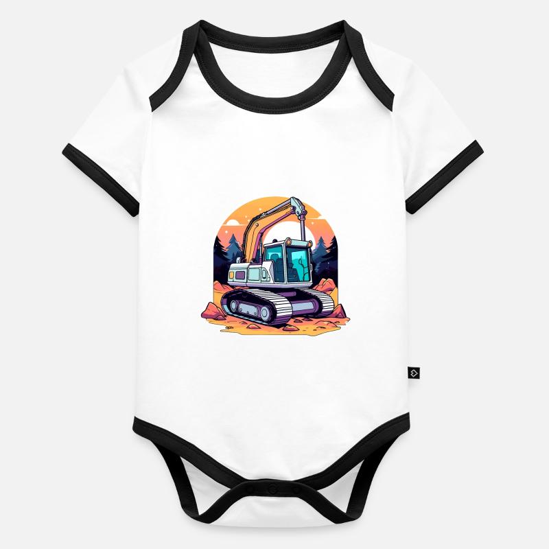 Excavator Construction Site Drawing Organic Baby Contrasting Bodysuit