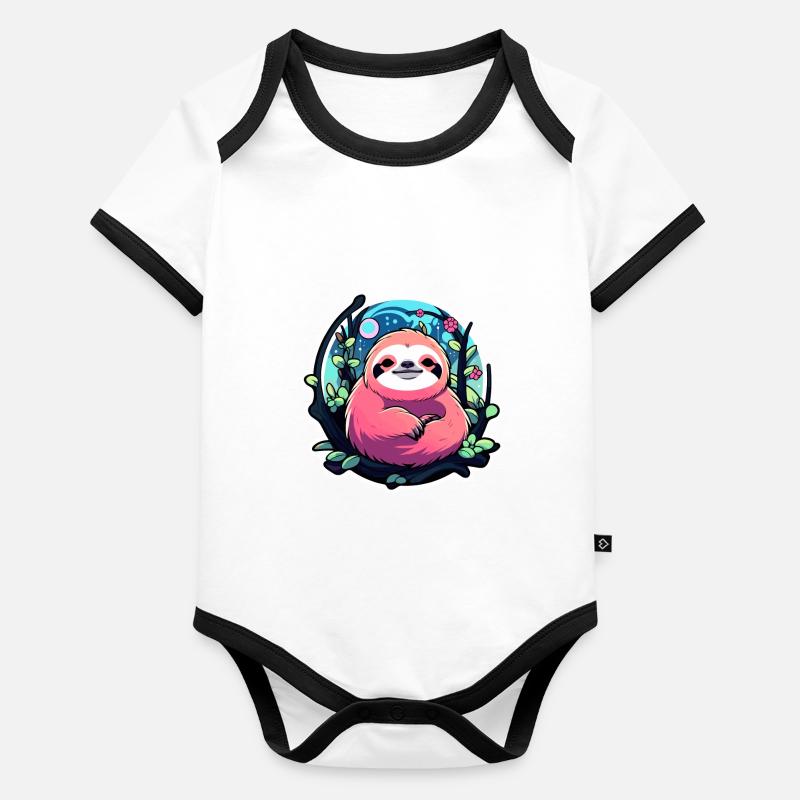 Faultier Zeichnung Baby Bio-Kurzarm-Kontrastbody