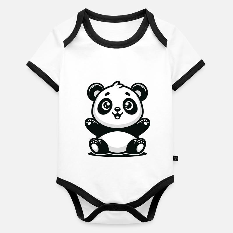 Panda ludique - Design d’animaux mignons Body Bébé bio contrasté manches courtes