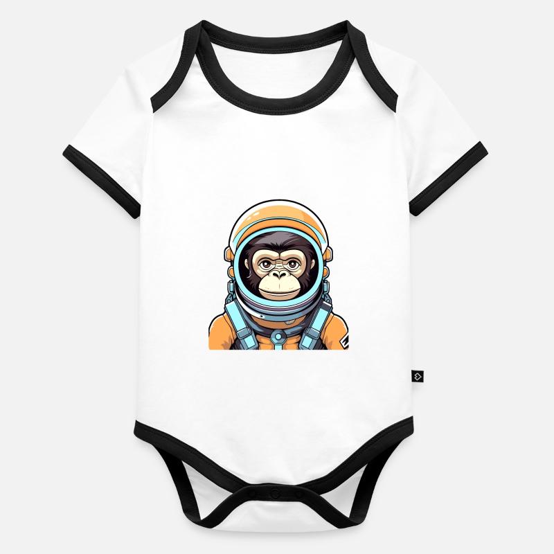 Illustration d’astronaute singe Body Bébé bio contrasté manches courtes
