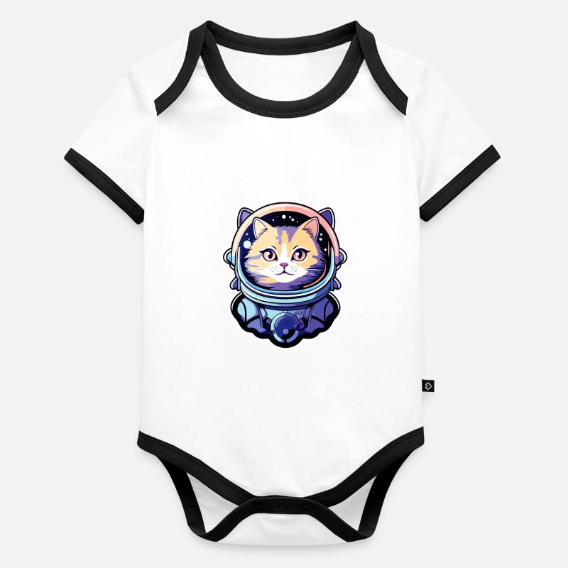Katze Astronaut Illustration Baby Bio-Kurzarm-Kontrastbody