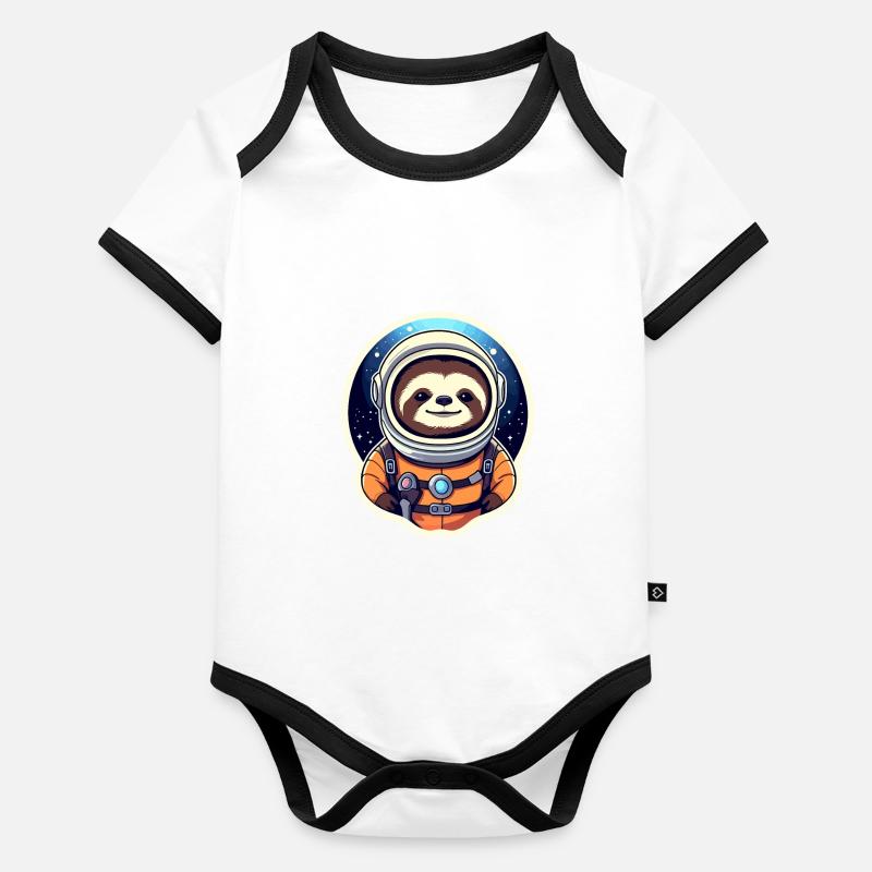 Faultier Astronaut Illustration Baby Bio-Kurzarm-Kontrastbody
