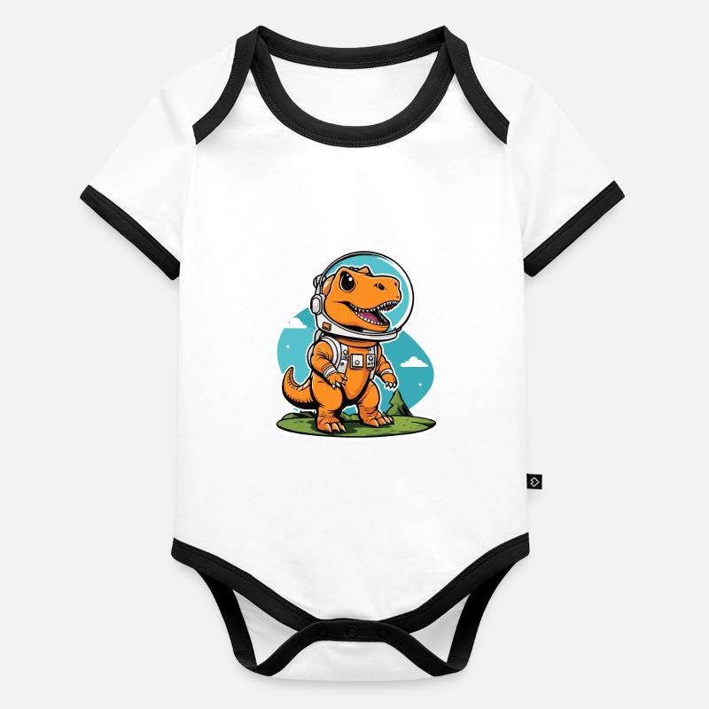 Illustration d’astronaute dinosaure Body Bébé bio contrasté manches courtes