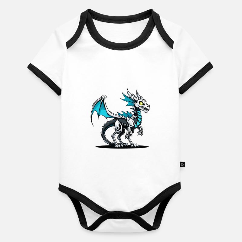 Illustration de squelette de dragon mignon Body Bébé bio contrasté manches courtes